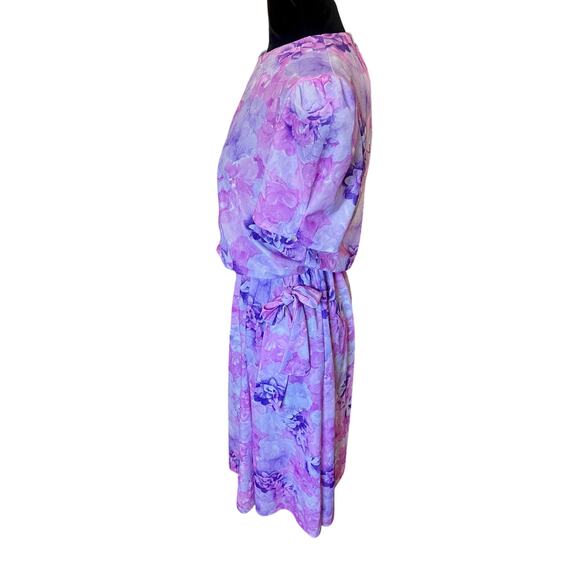 Vintage 80’s KR of NY Hot Pink Purple Peplum Bow Secretary Retro Dress Med Large - Picture 5 of 9